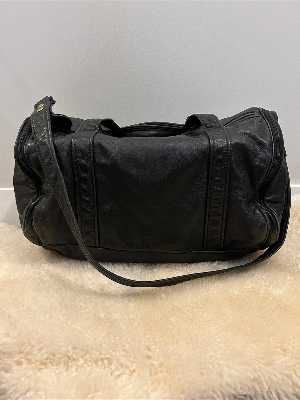 VINTAGE Genuine Leather Classic Black Duffel Bag